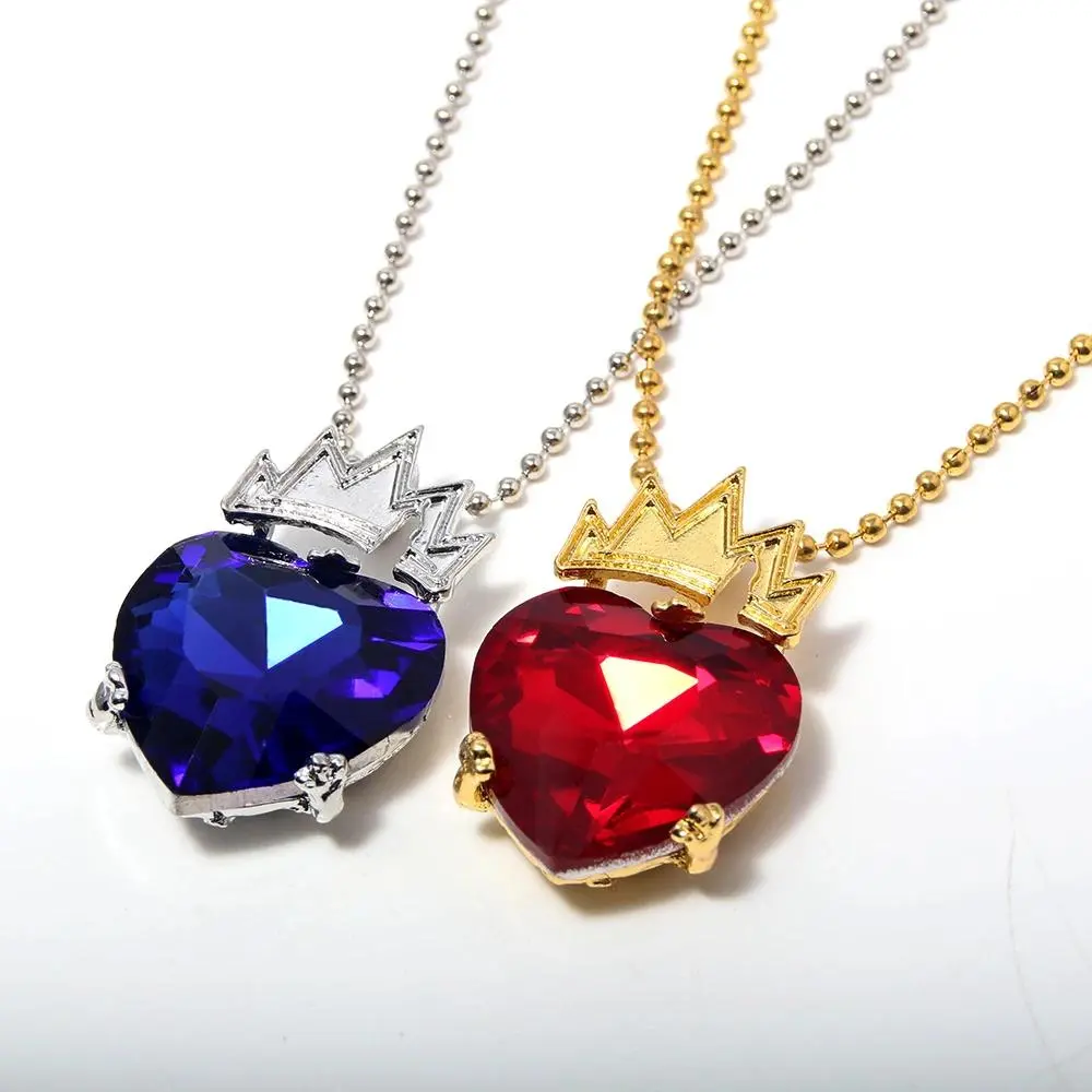 Movie Descendants Heart Necklace Evie Fairest Red Blue Heart Crown Pendant Necklace for Women Jewelrry Accessories