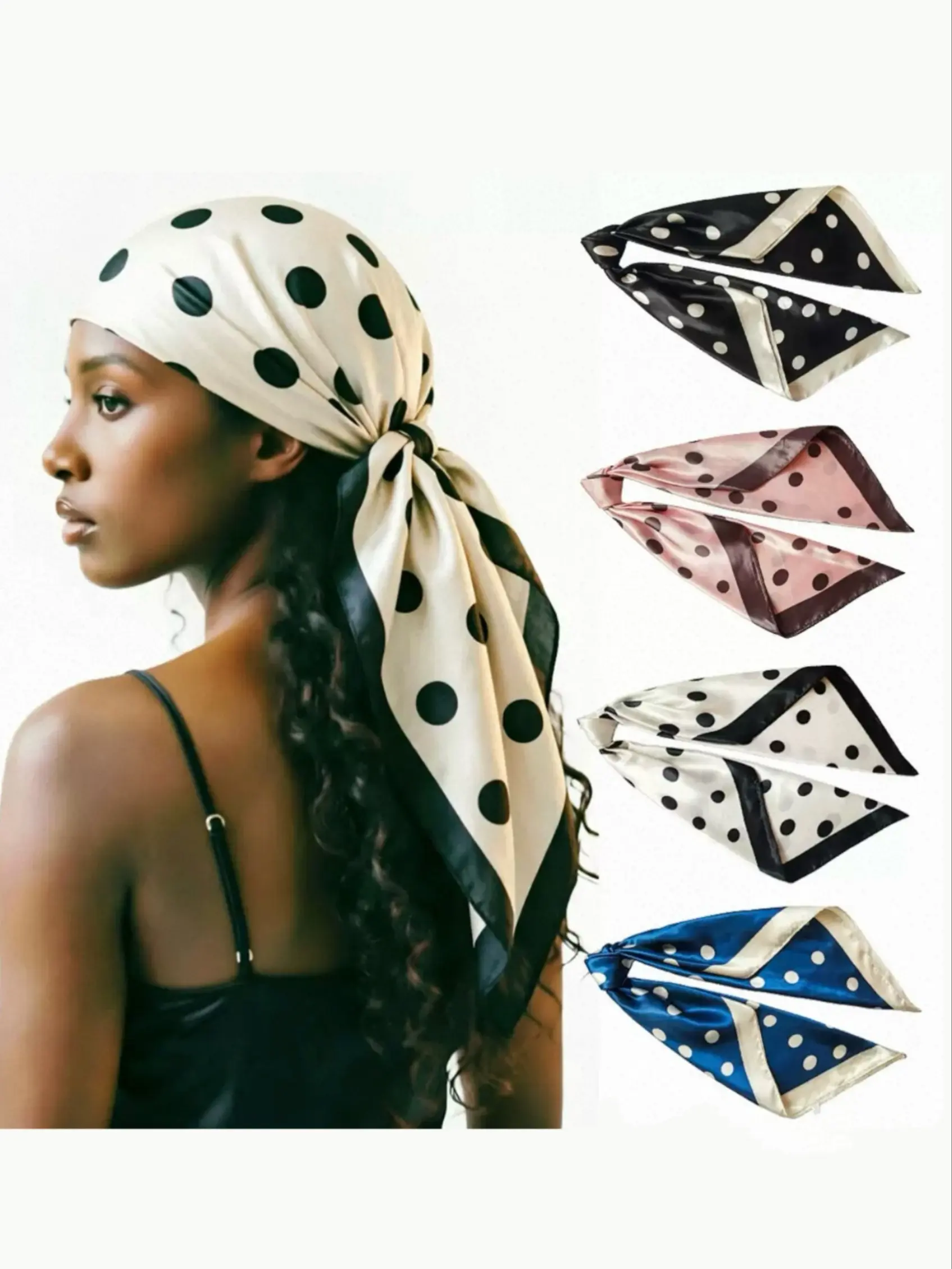 Women's Elegant Polka Dot Satin Scarf, French Lady Silk Bandana, Lightweight & Breathable, Perfect for Weddings, Parties, Work, Beach