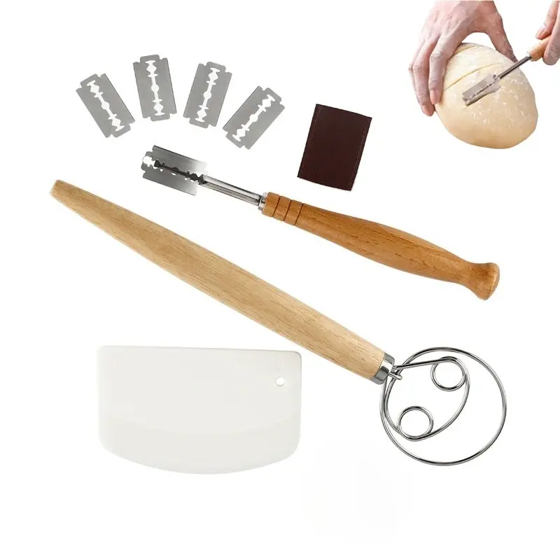 Bread Baking Supplies Kit, DIY Includes Bread Lame, Whisk Blender, dough Scraper, Sourdough Bread Starter Making kit, Bakeware, Kitchenware