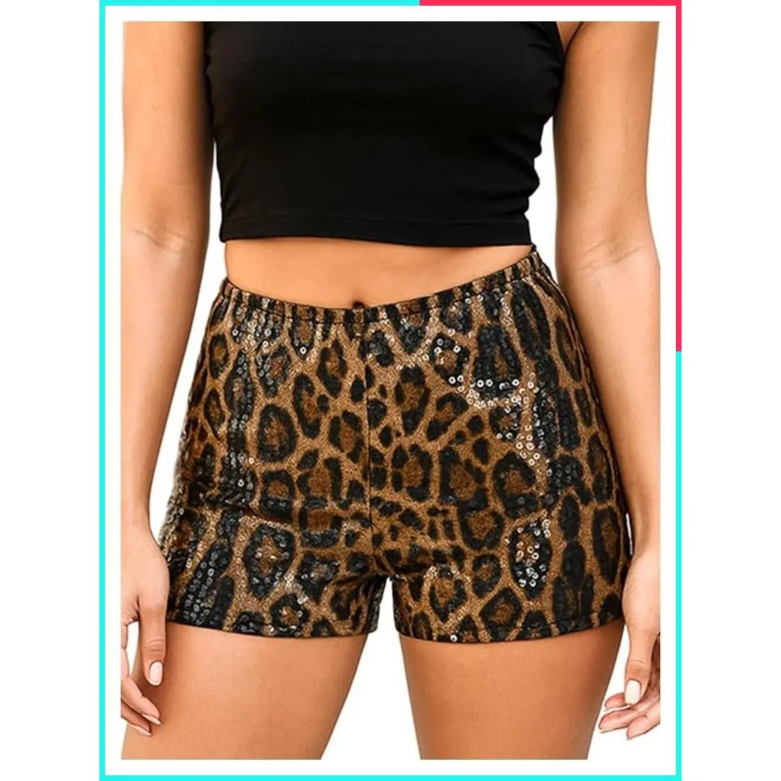 Women's Y2K Cheetah Leopard Print Sequin Micro Shorts Rave Club Outfit