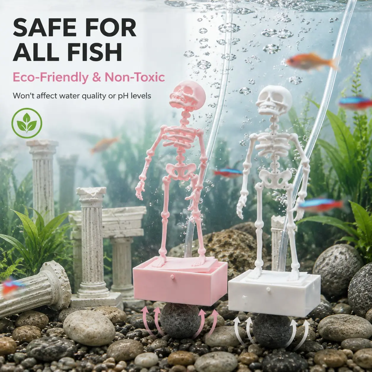 Air Driven Dancing Skeleton Aquarium Bubbler Ornament, Movable Skeleton Fish Tank Bubble Decor, Funny Underwater Landscape Accessory for Aquarium Layout & Halloween Themed Fish Tank Decoration
