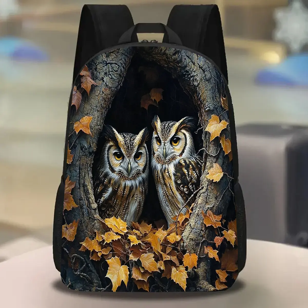 1pc Owl Backpack, Large Capacity 17-inch Casual Backpack Laptop Bag with Water Bottle Holder - Lightweight and Durable School Backpack, Fall Gift, Fall Home Decor, Unisex Work Commute Travel Picnic Holiday Birthday Gift, Adjustable Shoulder Straps