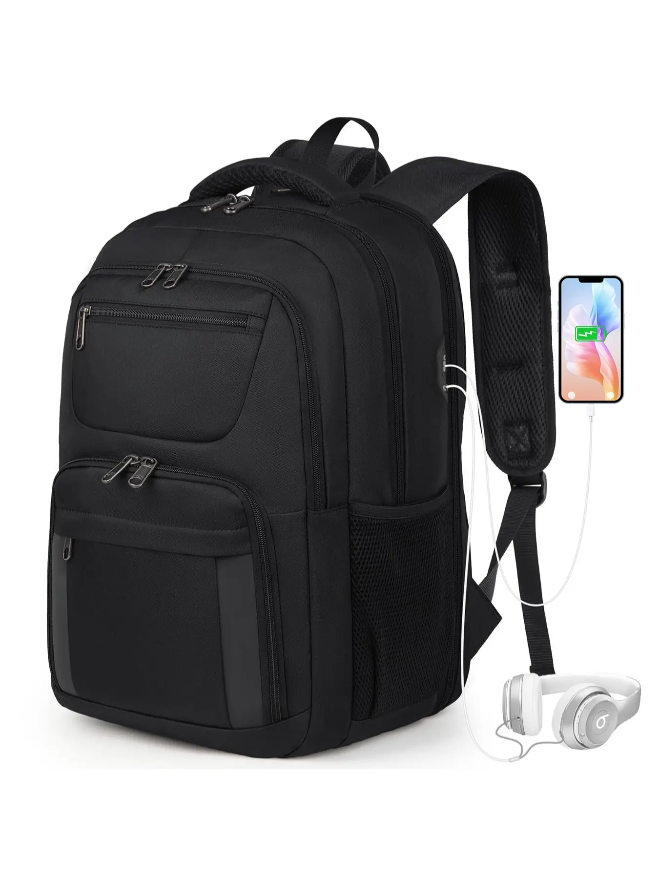 Laptop Backpack 15.6 Inch, Large Waterproof Travel Backpack, Charging Hole, Headphone Jack, for Men Women, College Work Business School