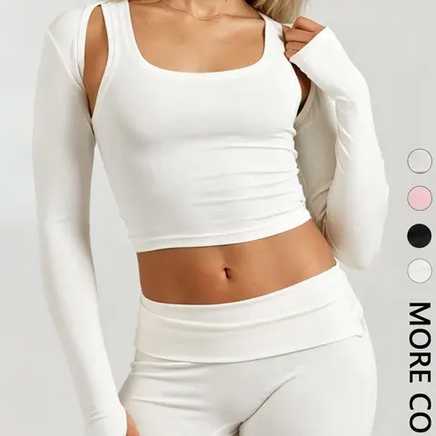 1 Cutout Shoulder Cropped Shrug Top Women(Tank Top Not Included) | Long Sleeve Bolero Cardigan with Thumb Holes | Y2K Athleisure Clothes Gym Workout Cover Up | Minimalist Yoga Loungewear Layer Active Top | Casual Workout Tops Activewear Clothing
