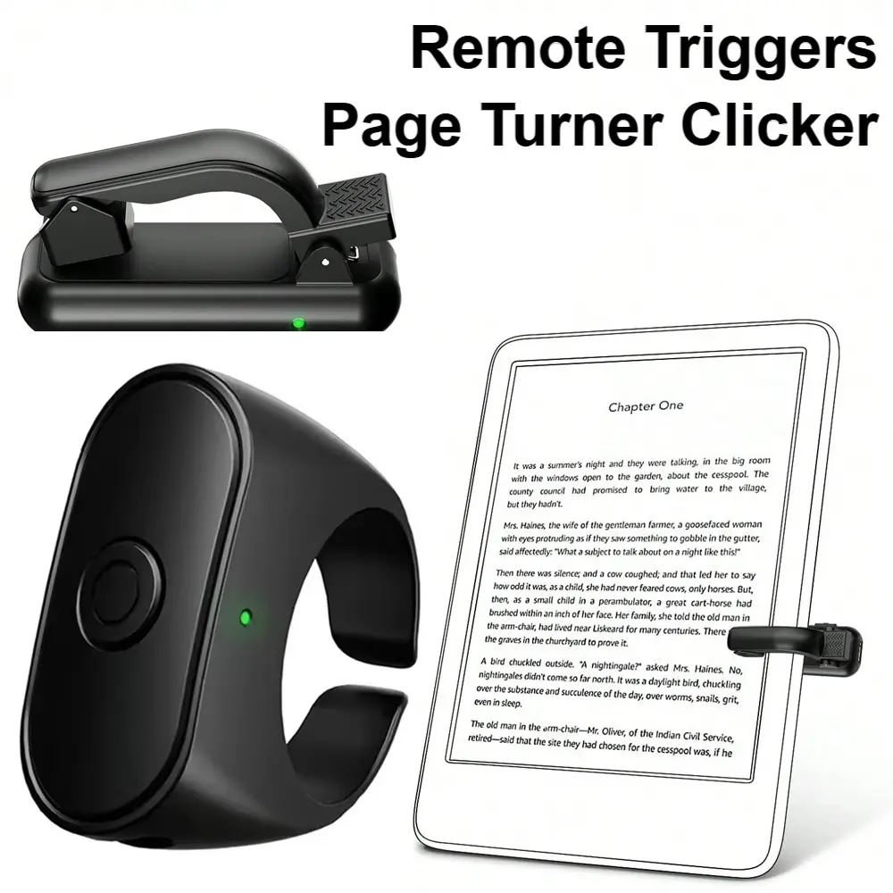Compact ABS Plastic 2-in-1 Wireless Page Turner Clicker - Long-Lasting Remote Control for Kindle Paperwhite, E-Readers, Phones, Camera Record Triggers
