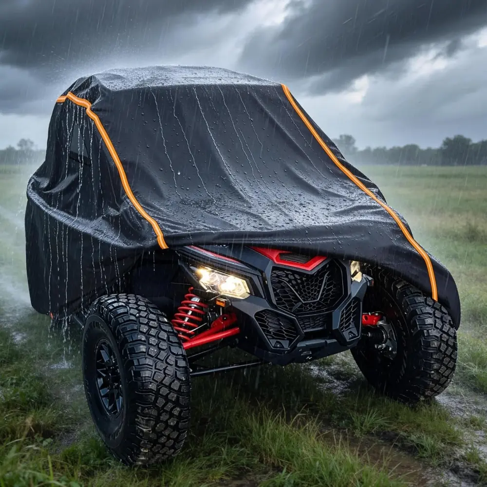 Black go-kart cover, 2-4 seat, all-season waterproof large vehicle cover, Waterproof Polyester Cover, suitable for multiple vehicle types (UTV / ATV / Off-road motorcycle / Scooter / ATV), Universal Car Cover