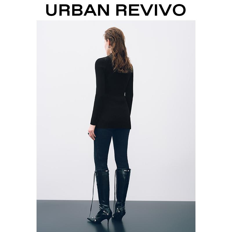 URBAN REVIVO Fluid Metal Buttons Skinny Knitted Cardigan for Women  UWJ940035 Casual Outfit 2025 Women Clothing Girl Elegant Fashion Trendy and Versatile OOTD