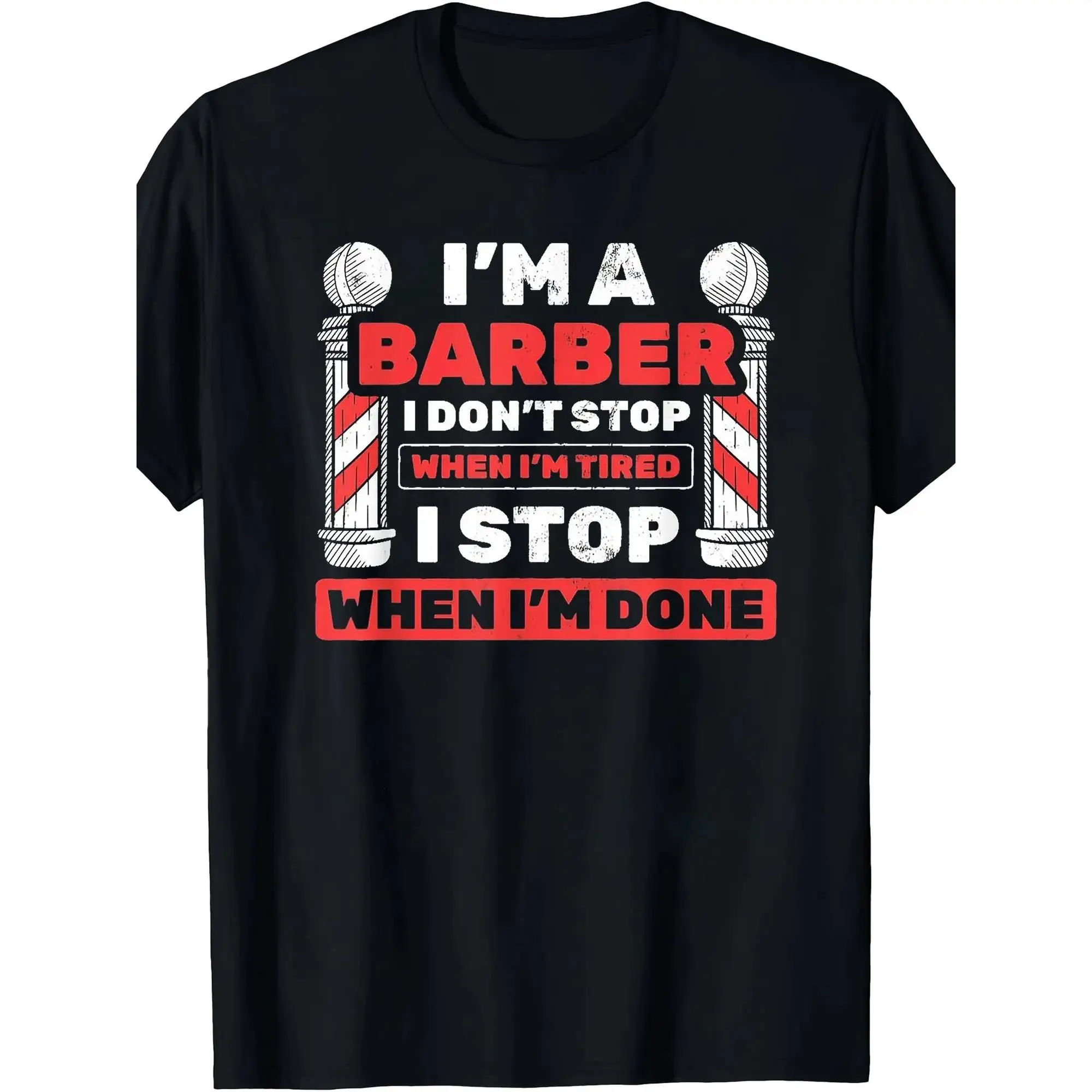 Barber-themed barber's stick and scissors T-shirt - 100% cotton short-sleeved crew neck casual style, suitable for parties, holidays, birthdays, and as a barber's gift.