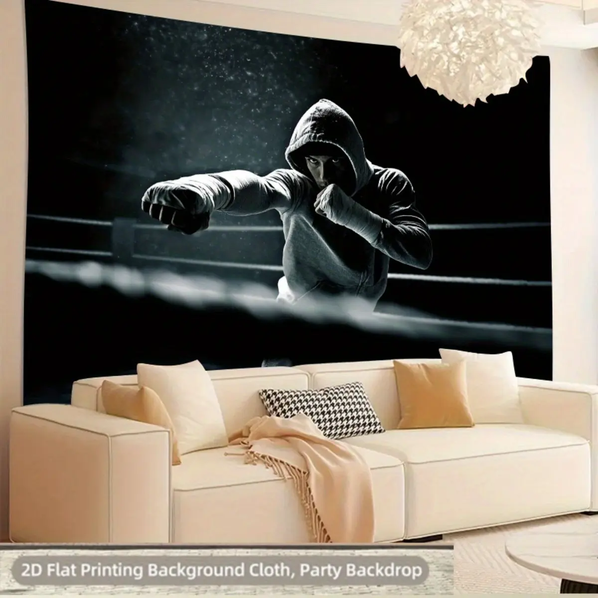 Boxing Gym Fighter Training Tapestry - Durable Polyester Print, Lightweight Room Home Decor, Wedding Event Backdrop, Fitness Photography Fabric Wall Hanging Indoor Outdoor