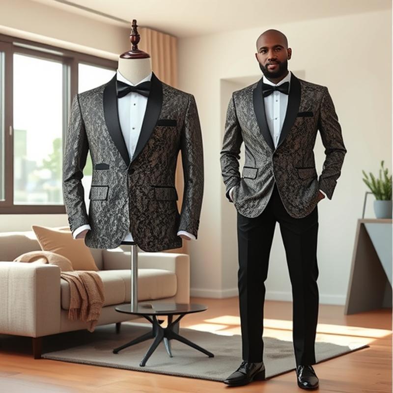 Men's Slim Fit Jacquard Shawl Lapel Suit  Korean Style Business Formal Blazer, Center Vent, Four Seasons Wear