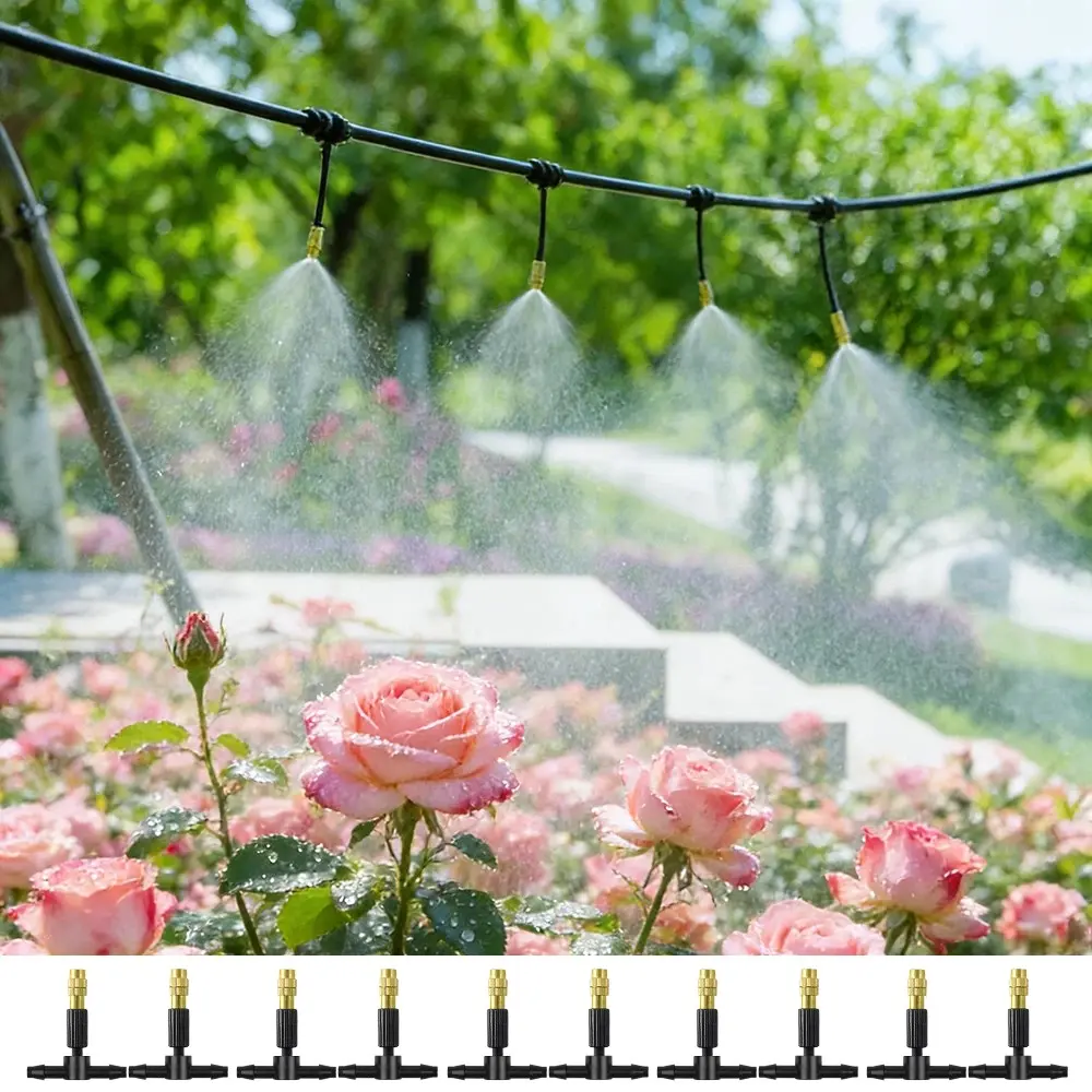10Pcs Three-way Irrigation Atomizing Nozzle, 4/7 Micro-tube, Adjustable Flow/fine Atomizing Nozzle, Suitable for Greenhouse Irrigation/vegetable Garden Drip Irrigation/greenhouse Seedling Cultivation/construction Site Dust Reduction Nozzle