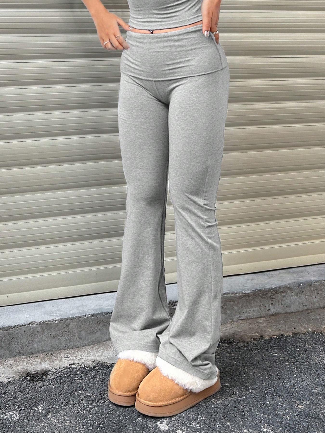 Women's Plain Ruched Flared Leggings, Casual Comfy High Stretch Bell Bottom Trousers for Daily Wear, Ladies Bottoms for All Seasons