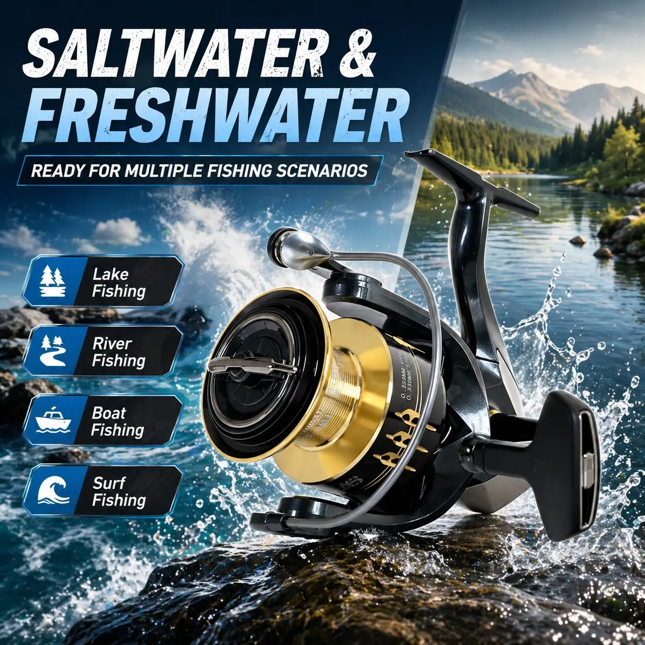 MBLN Saltwater Spinning Reel, Full Metal Spool Handle, Long Cast Fishing Reel, Durable Fishing Equipment, Ideal for Anglers