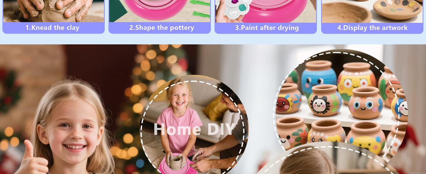Pottery Wheel for Kids with Clay Kit - , Complete Pottery Kit with Air Dry Clay and Painting Tools, Easter Christmas Birthday Gift for Boys Girls