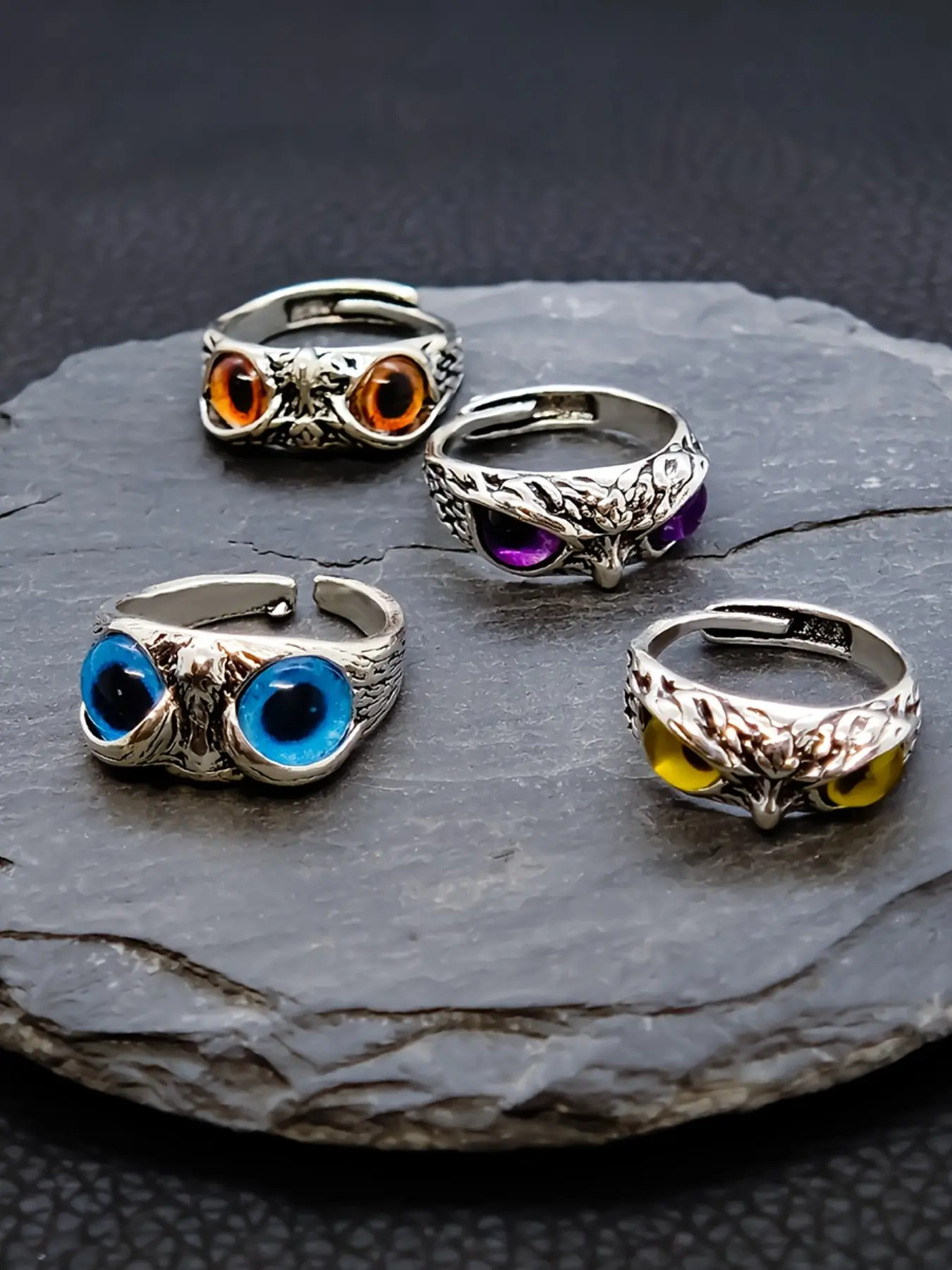 4pcs Adjustable Eagle Eye Rings for Men and Women, Gothic Animal Totem Vintage Jewelry, Boho Style Customizable Size Rings