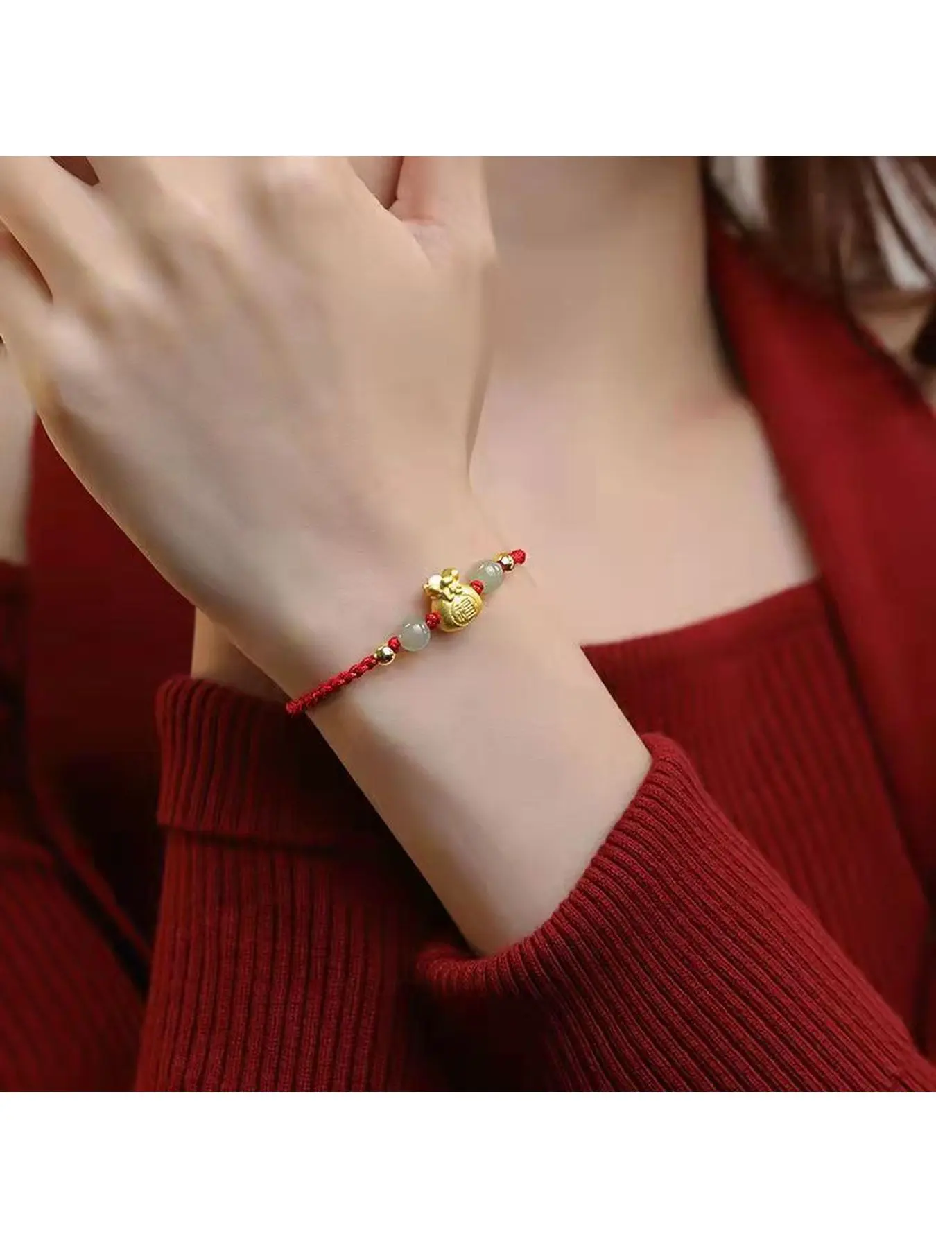Non Natural Crystal Sand Gold Hand Rope Bracelet Niche Design Couple Matching Hand Jewelry Lucky Fortune Bag Style Handmade Wristband For Daily Wear