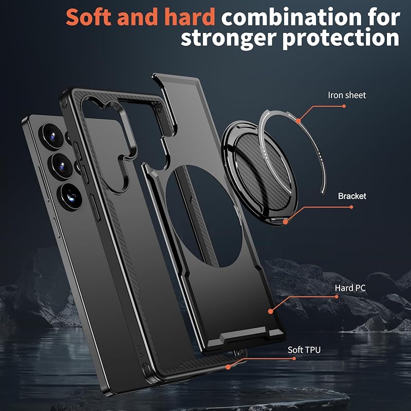for Samsung Galaxy S25 Ultra/ Galaxy S24 UltraPhone CaseBuilt-in 360 °   Rotatable Phone Holder Compatible with MagSafe Military-Grade Shockproof Phone Protective Case,  Smartphone Cover Protection Casing