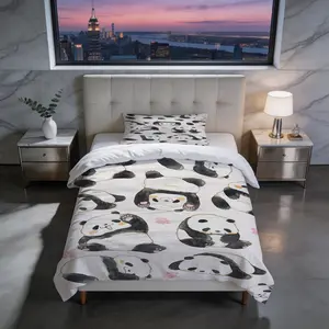 Panda Print Pattern Duvet Cover, Soft, Comfortable And Durable, Suitable As a Bedroom Decoration Gift, Including 1 Bed Duvet Cover And 1 Or 2 Pillowcases Without a Core And Pillow Core