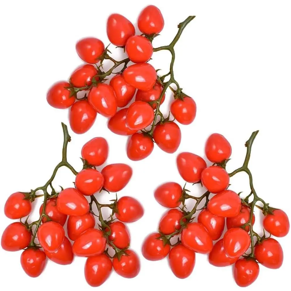 Set of 3 Artificial Cherry Tomatoes Fake Vegetables for Salad Festival Home Kitchen Cabinet Decoration Red