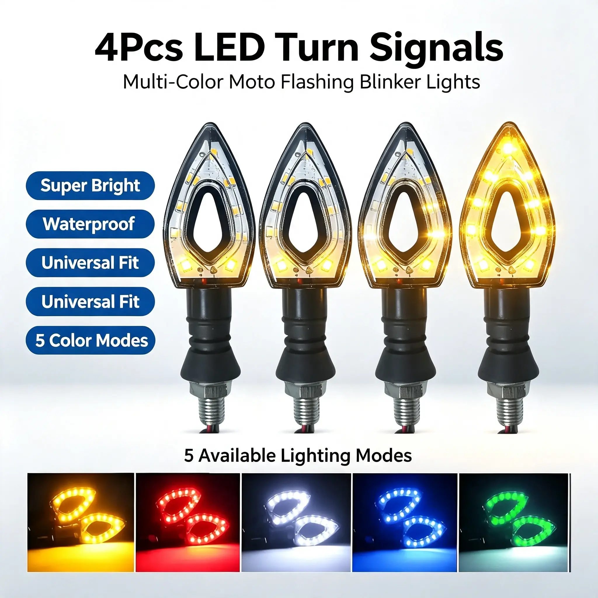 4-Pack Motorcycle LED Turn Signals, Waterproof Bike Modification Direction Lights, Flashing Signal Lamps Accessories