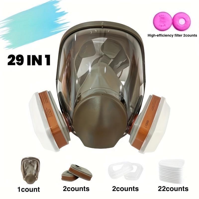Reusable Anti-Fog 6800 Full-Face Respirator Mask with 29-in-1 Filter, Gas Dust and Chemical Protective Face Mask for Painting and Woodworking