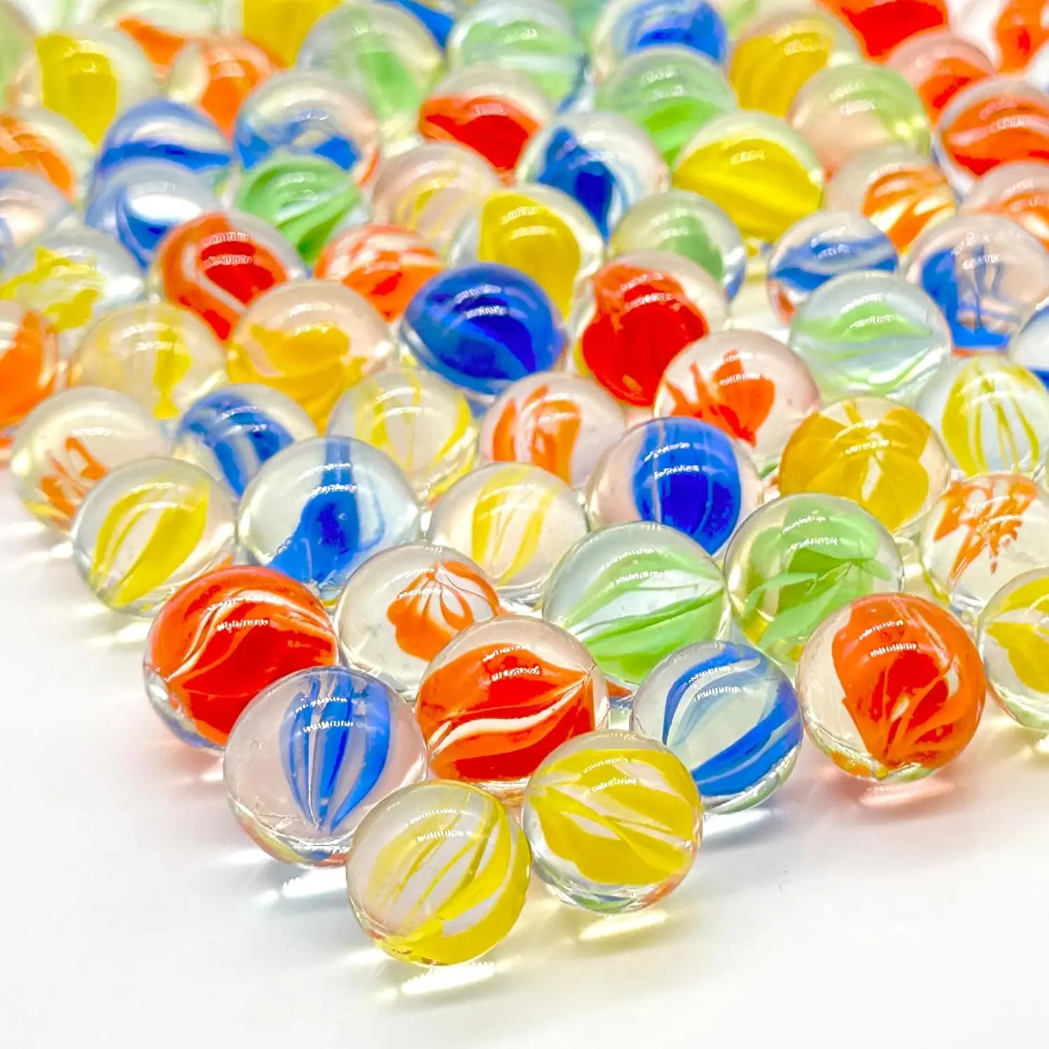 100Pcs Glass Marbles - 4 Color Mix, Sizes 14mm & 16mm for Marble Bounce Game, DIY or Decoration