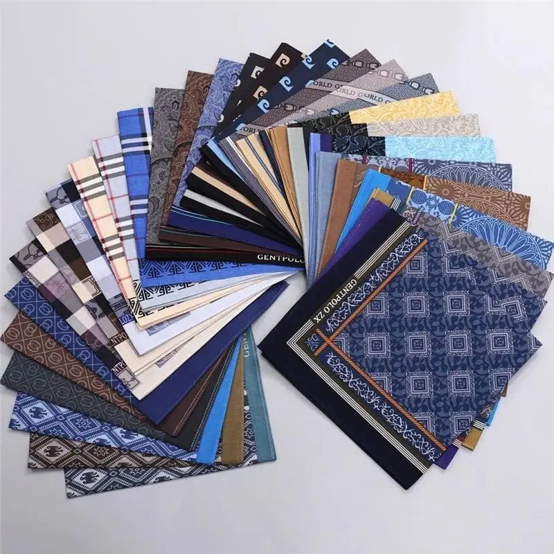 3Pcs Men's Pure Cotton Printed Plaid Handkerchief Summer Thin Old-fashioned Nostalgic Cotton Soft Square Towel Hand 43 * 43cm