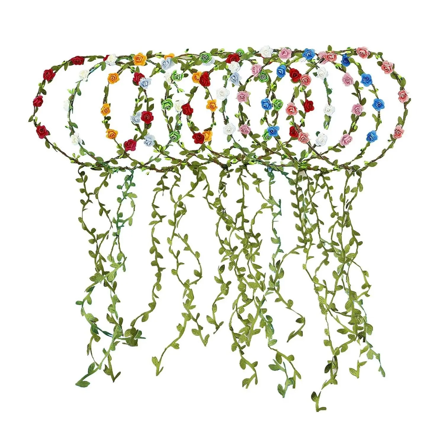 10 PCS Rose Flower Crowns for Women, Beaded Paper Flower Garland Headpieces for Weddings & Beach Festivals, 7.2 Inch Diameter, Paper Flowers