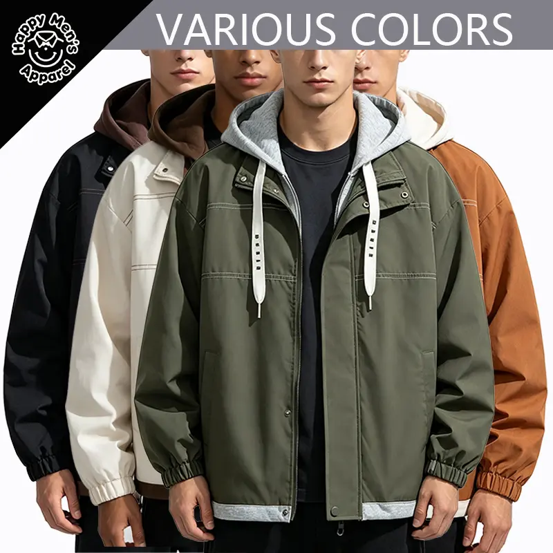 Men's Zip Up Hoodie Coat, Casual Loose Long Sleeve Hooded Sweatshirt jacket for Daily Wear Fake two-piece jacket, Men's Clothes for All Seasons, Zip Hooded Longsleeves Menswear
