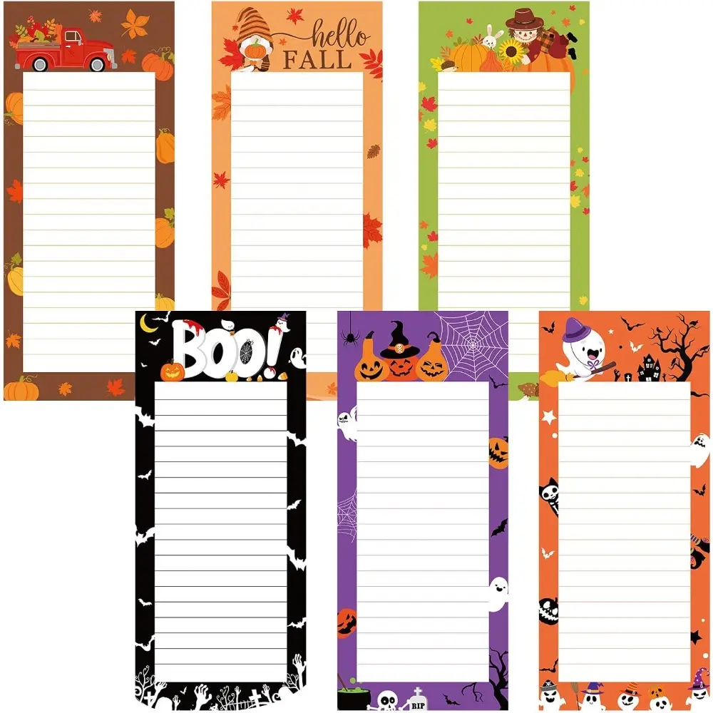 6pcs Fall Halloween Magnetic Reusable Notepad with Pumpkin Maple Leaf Bat Boo List to-Do Memo Pad, Shopping List Memo Sticky Notes, Autumn Festival Home Kitchen Fridge Decorations