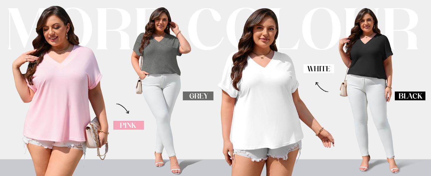 【XL-5XL】Imily Bela Curve Womens Plus Size V Neck T Shirts Short Sleeve Summer Dressy Casual Tunic Tops Loose Fit Tees Blouse