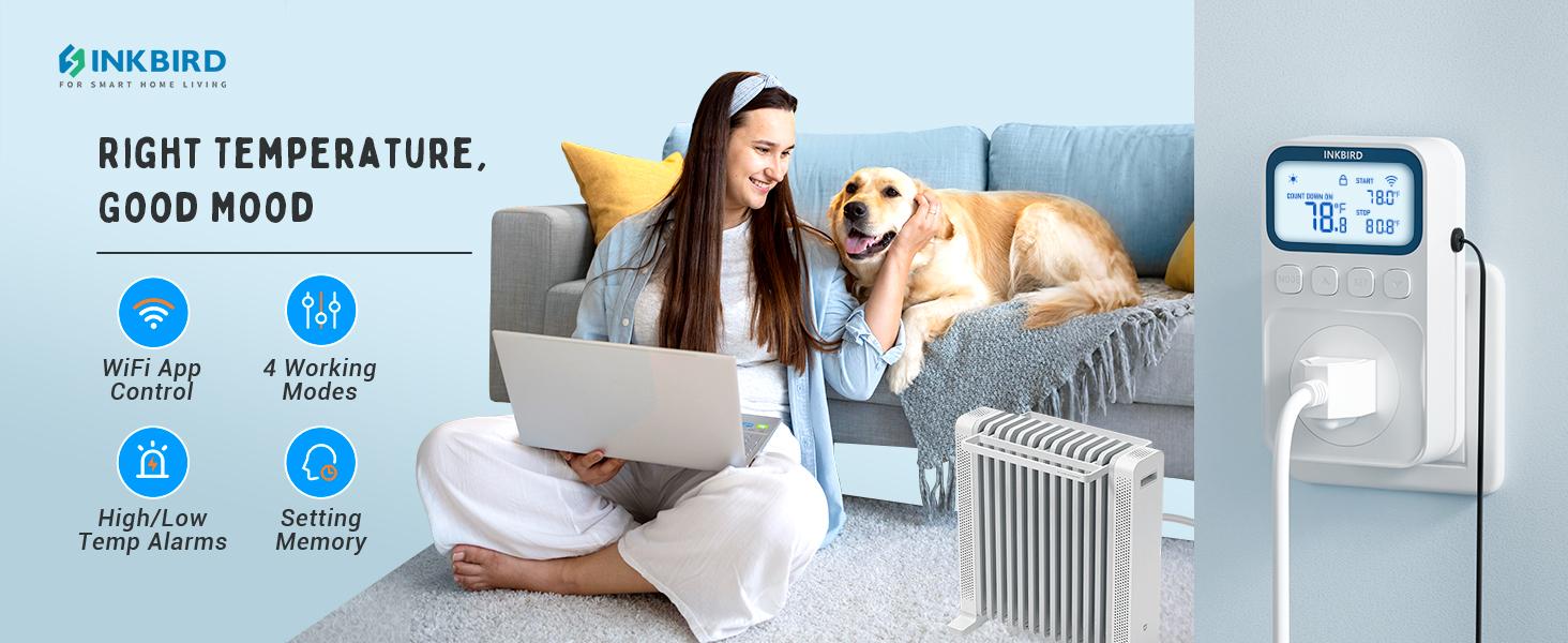 Plug in Thermostat WiFi 1800W 15A Heating Cooling Timer Countdown Mode