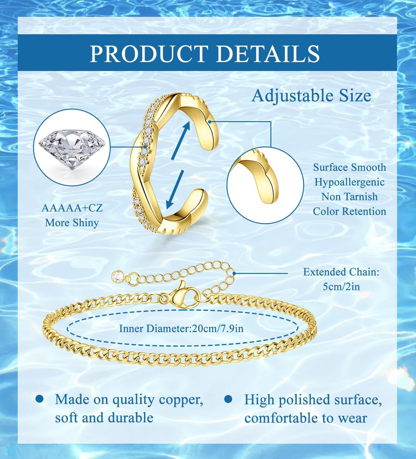 13Pcs Toe Rings and Ankle Bracelets for Women Silver Gold Layered Anklets Chain Adjustable Open Tail Toe Ring Beach Foot Jewelry for Summer