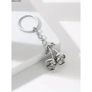 Punk Gothic Cherry Skull Alloy Metal Keychain - Vintage Bag Charm Keychains, Durable All-Season Fashion Accessory for Handbags, Backpacks
