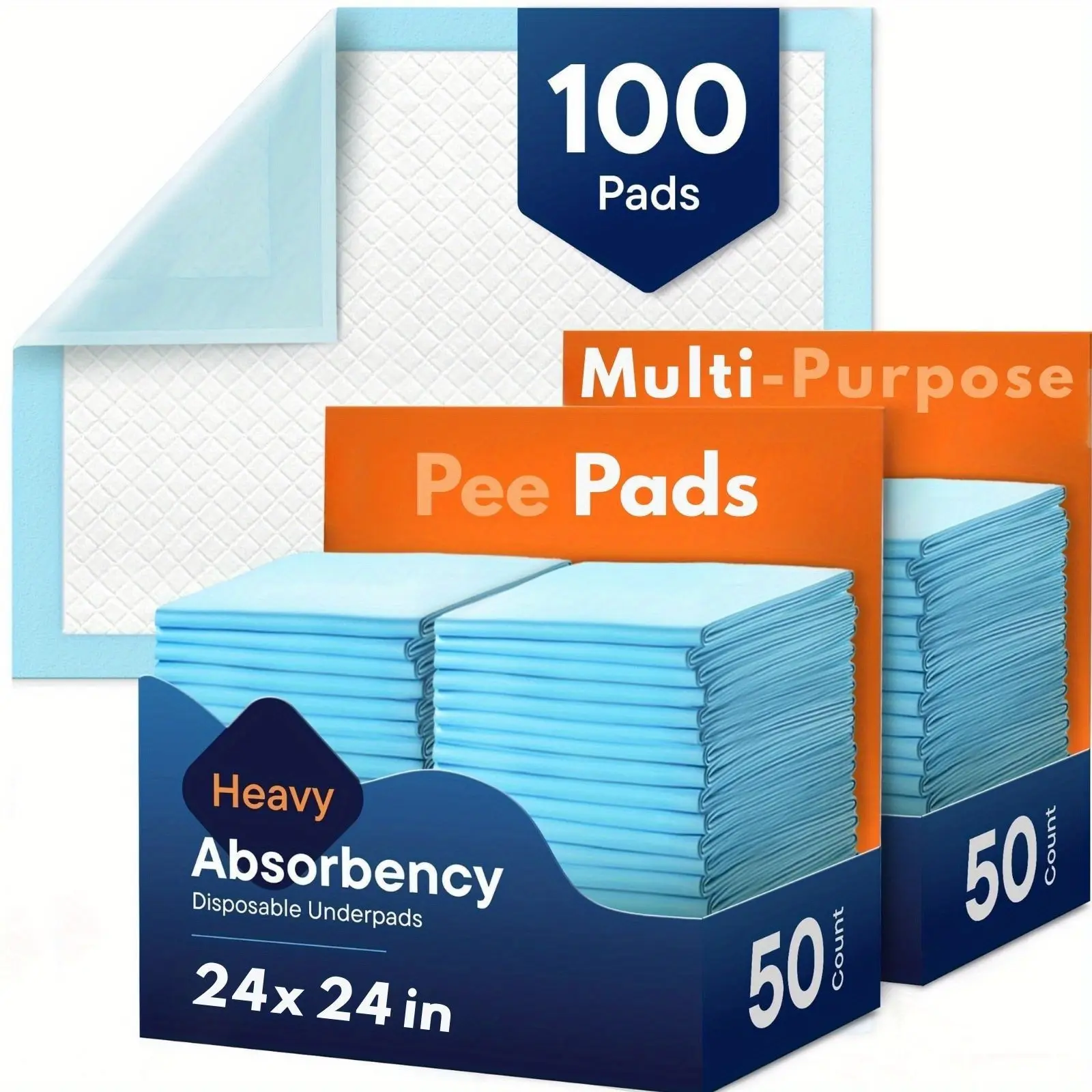 100-Count Super Absorbent Disposable Underpads - Leakproof Quick-Dry Pads For Babies, Pets & Adults, Thickened 4lbs, Extra Large 24"x24" Changing Mats For Diaper Changes & Potty Training