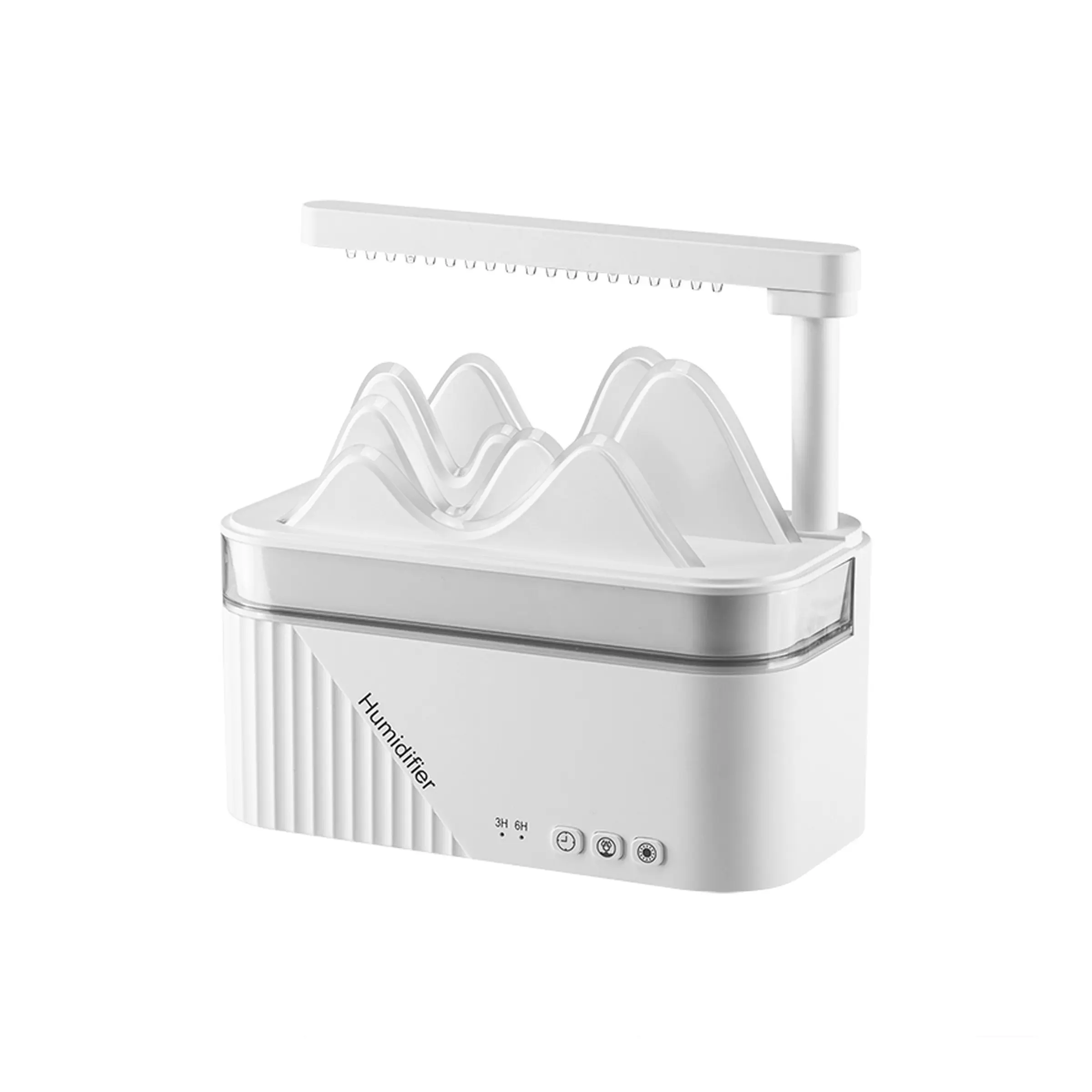 Raindrop Diffuser Machine, Mountain View Shape, Simulated Raindrops, Gradient Color Ambient Light, Essential Oil Diffusion, Two-Timer Settings, Aromatherapy Machines