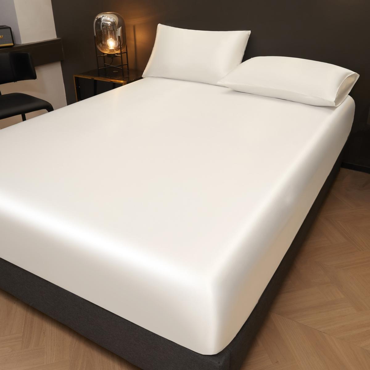 Solid Color Satin Fitted Sheet and Pillowcase Set, Silky Bed Sheets, Soft Breathable Sheet, Soft & Comfortable Bedding Set for Bedroom & Hotel #TOP PICKS