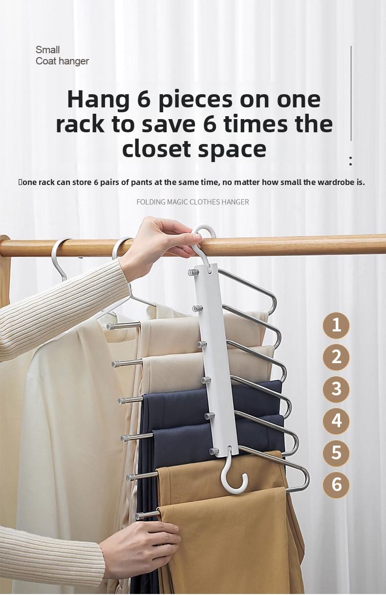Stainless Steel Foldable Pants Hanger Non-Slip Multi-Functional Home Storage Space-Saving Hanger for Closet Organizing Anti-Scratch Laundry Rack