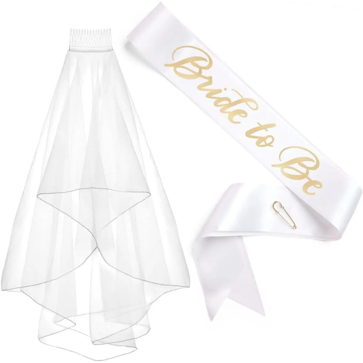 Bride To Be Sash and Veil Kit, Gold Bachelorette Party Decorations, Bridal Shower Gift Supplies