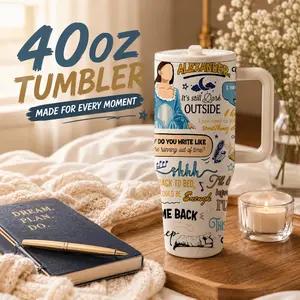 1 Pc 40oz Alexander Musical Quote Tumbler With Handle, Drinkware, "It's Still Dark Outside" Inspired Stainless Steel Travel Mug, Double Wall Insulated Cup, Keeps Cold 24H Hot 12H, Leakproof Coffee Tumbler