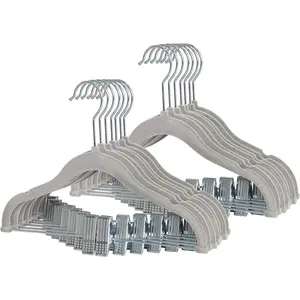 Non-Slip Clothes Hangers for Baby and Kids 20-Pack Velvet Hangers with Movable Clips, Heavy-Duty and Space-Saving for Pants,Skirts, Coat, Gray
