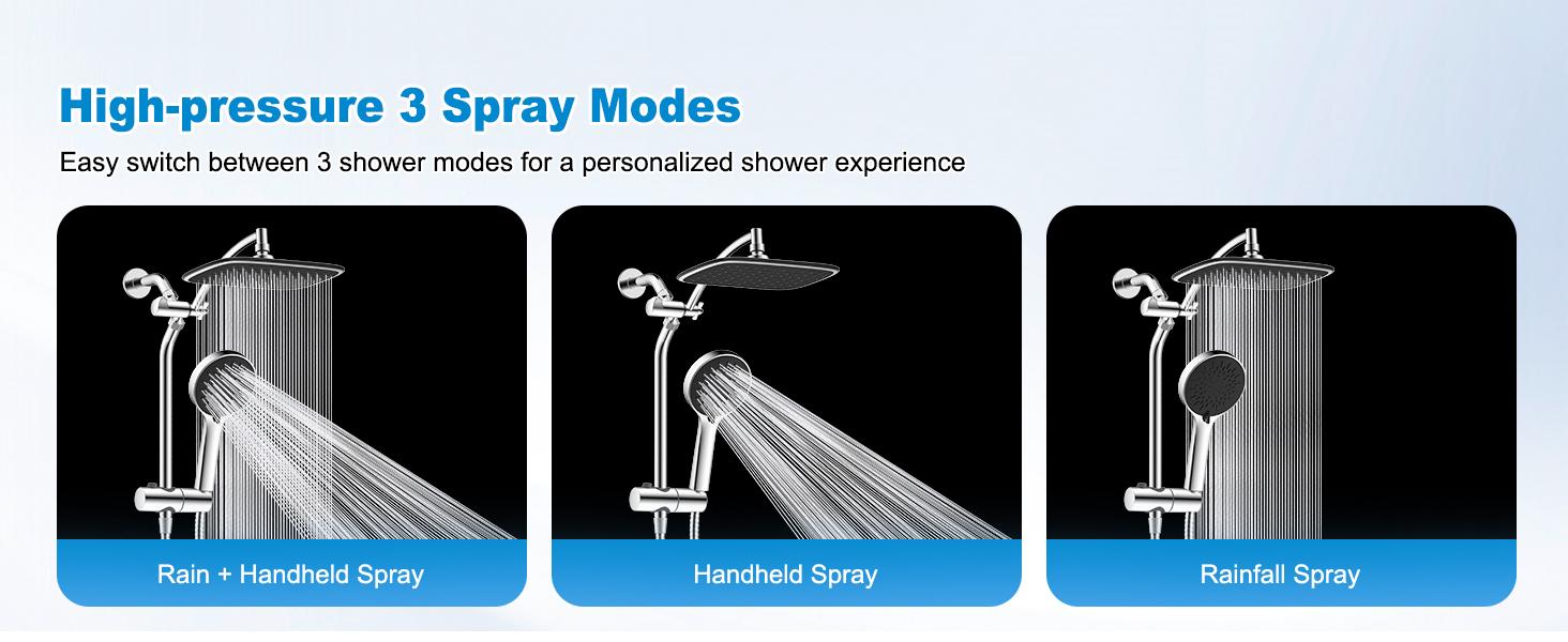 10" Rain Shower Head with Handheld, High Pressure Boosting Rainfall Showerhead with All Metal Adjustable Extension Arm, Easy Reach Shower Holder, 5 Spray Modes with Power Wash, Easy to Install, Chrome