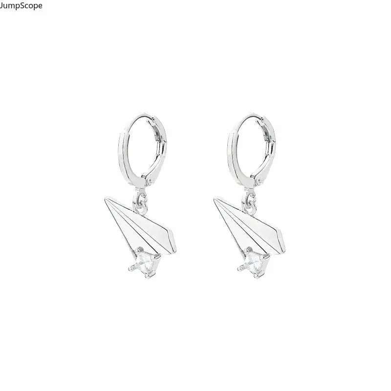 Paper Plane Zircon Dangle Huggie Hoop Earrings For Women, Cute Cool Mini Origami Airplane Charm Click Ear Cuffs Silver Trendy Y2K Unique Kidcore Cross-Border Viral Fashion Jewelry