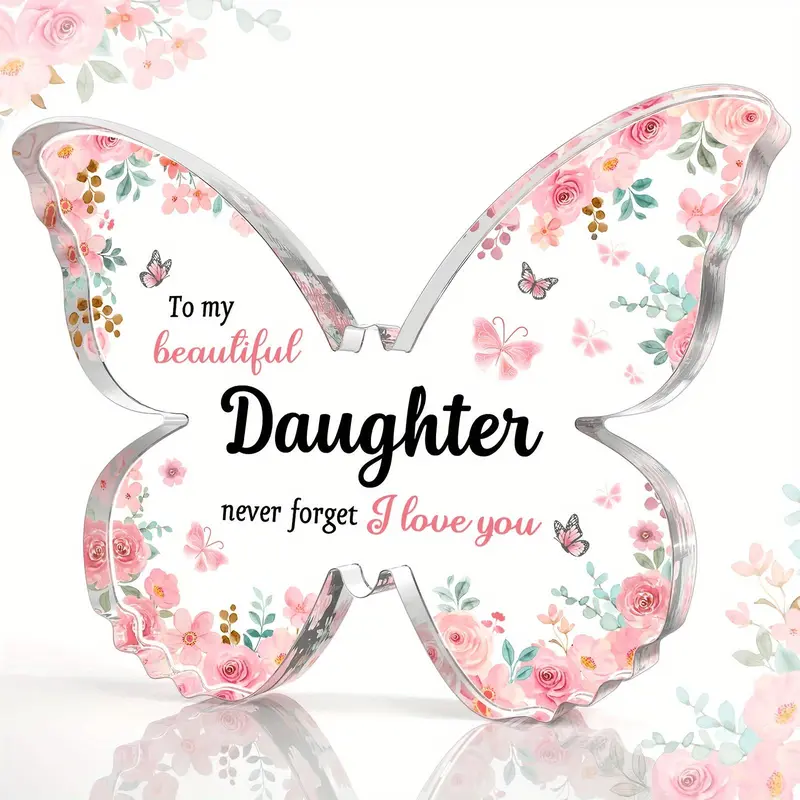 Butterfly Shaped Acrylic Ornament, Creative Decorative Acrylic Plaque, To My Daughter Letter Decorative Ornament, Home Decor Supplies, Acrylic Desktop Decoration