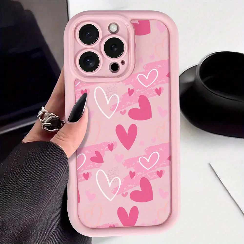 Coquette Pink Gradient Heart Print Shockproof iPhone Case,Suitable For iPhone 17/16/15/14/13/12/11 Pro Max Series Protective Case, Comprehensive Protection, Trendy Gift