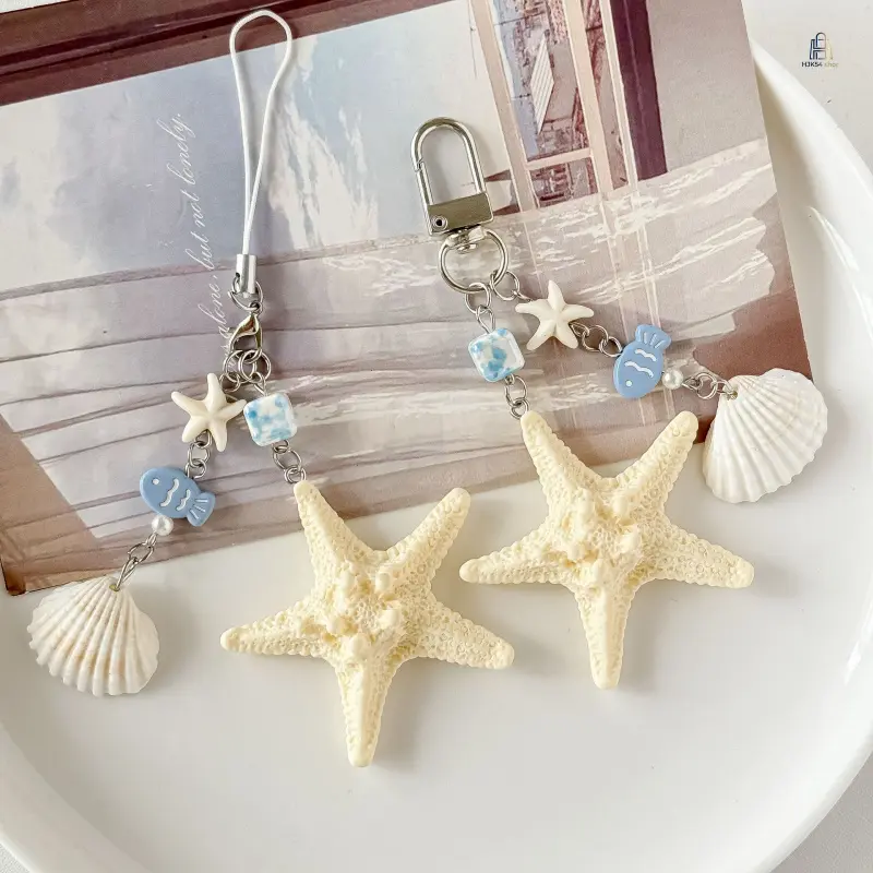 Seashell & Starfish Keychain, Minimalist Ocean Style Plastic Pendant, Unisex Beach Bag Charm for Vacation and Daily Use, Marine Life