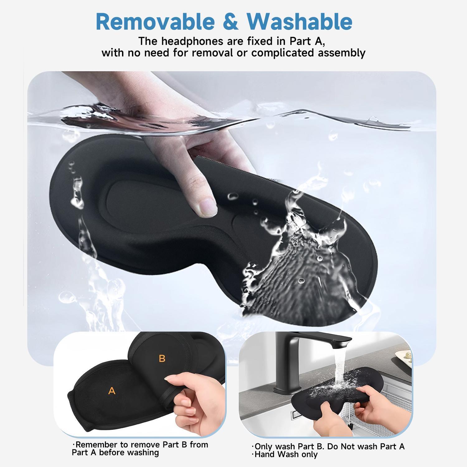 Music Sleep Mask with Bluetooth & Ultra-Thin Speakers - 3D Contoured Removable Design for Side Sleepers, Perfect for Relaxation, Meditation & Sleeping, Great Gift for Men & Women