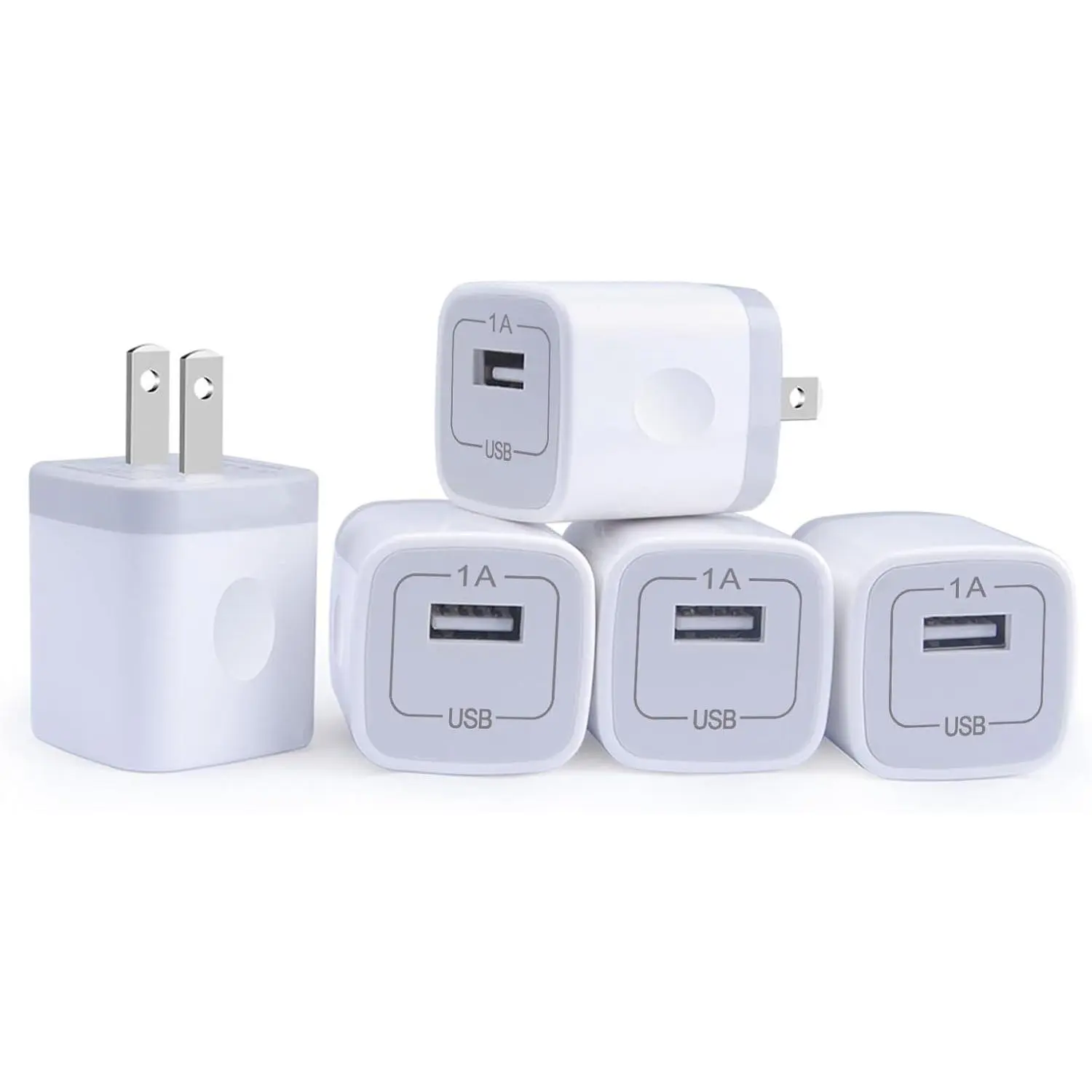 Single Port USB Wall Charger,  1A/5V Power Adapter 5 Pack  Block Cube Plug Box Compatible Phone X/8/7/Xs/XR/6s/5/SE,  S9/S8/S7/S6 , Note 8,  G5 V30, , Pixel, Nexus,