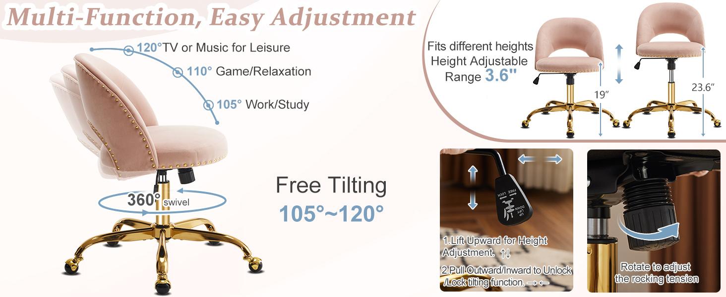 VINGLI Modern Velvet Small Office Chair,Cute Desk Chair with Wheels,Gold Base/Studs, Comfy Armless Swivel Vanity Task Chair for Women/Girl/Kids, Nail Tech Chair for Bedroom,Small Space,Pink VINGLI Modern Velvet Small Office Chair,Cute Desk Chair with Wheels,Gold Base/Studs, Comfy Armless Swivel Vanity Task Chair for Women/Girl/Kids, Nail Tech Chair for Bedroom,Small Space,Pink