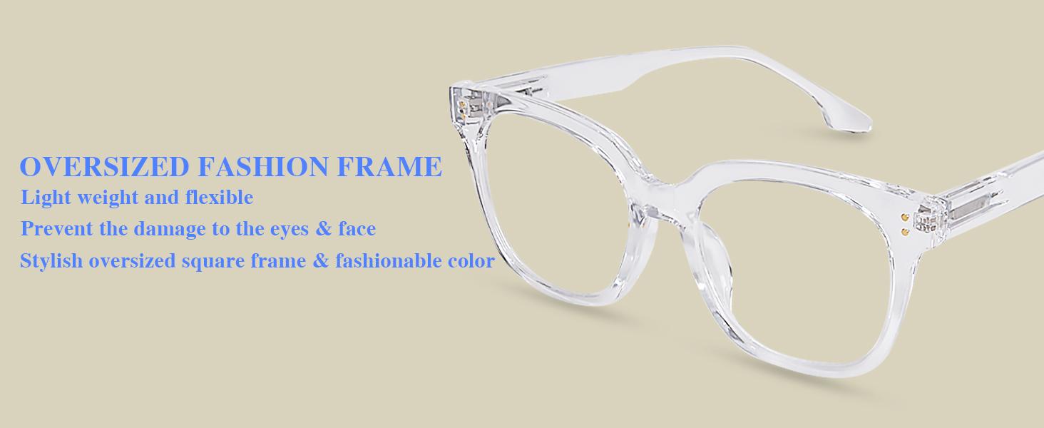 Progressive Multifocus Reading Glasses for Women Men Oversized Anti Blue Light Blocking Readers Square Eyeglasses